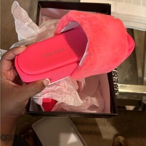 Nine West Women's Vibrant Pink Fuzzy Slippers
